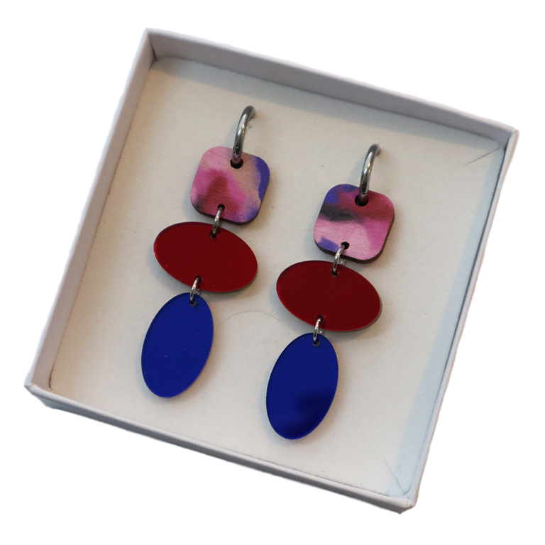 Miete-korvakorut, värikkäät kotimaiset korvakorut abstraktilla taiteella ja peiliakryylilla, Huggie-rengas korvikset, kotimaiset design-korvakorut, roikkuvat korvakorut, pienyrittäjän korvakorut, vaneri-korvikset, värikkäät korvikset, abstrakti värikäs taide korvikset